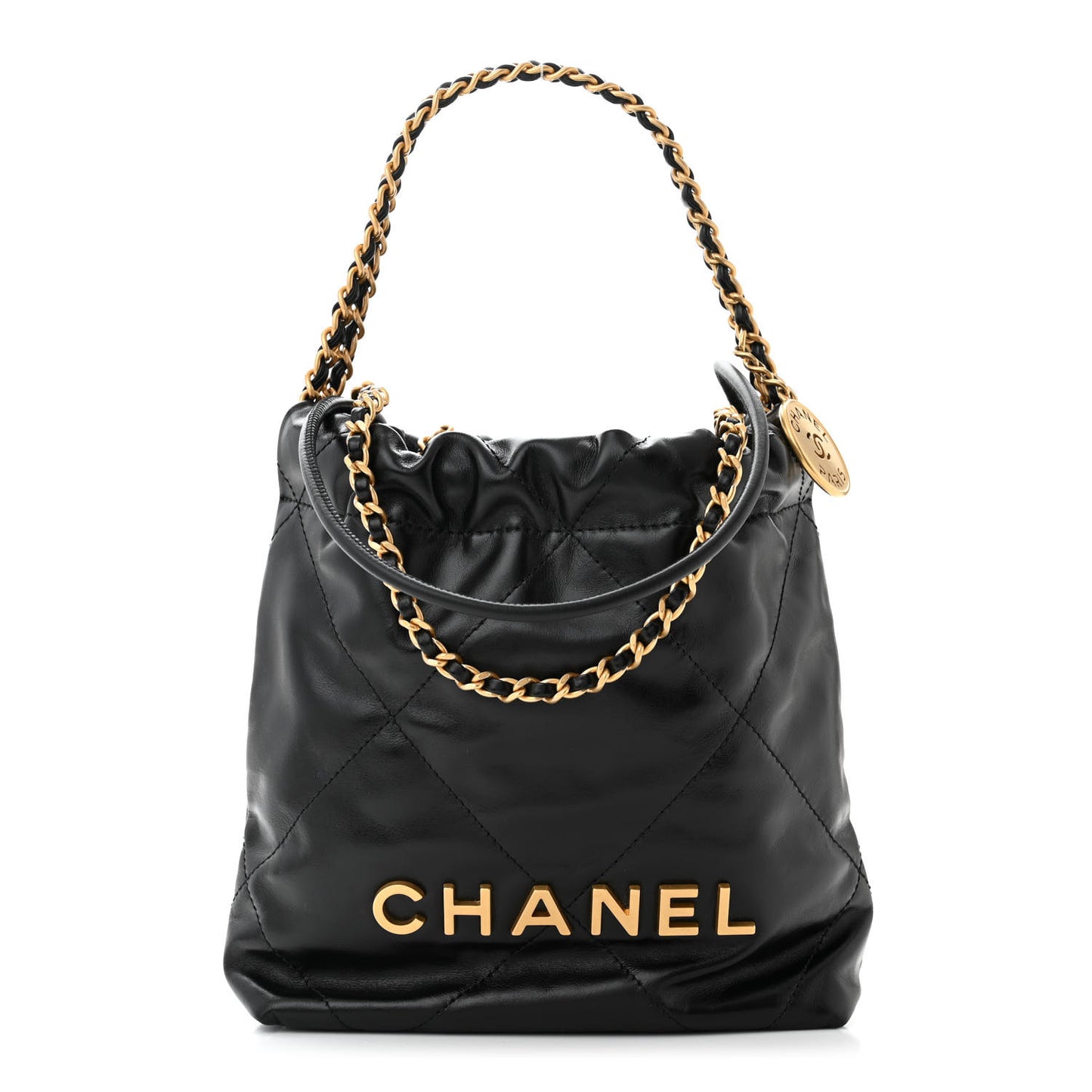Shiny Calfskin Quilted Mini Chanel 22 Black