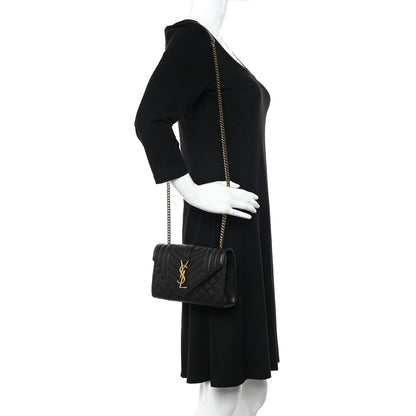 Saint Laurent Lambskin Mixed Matelasse Triquilt Small Monogram Satchel Black 2 of 10