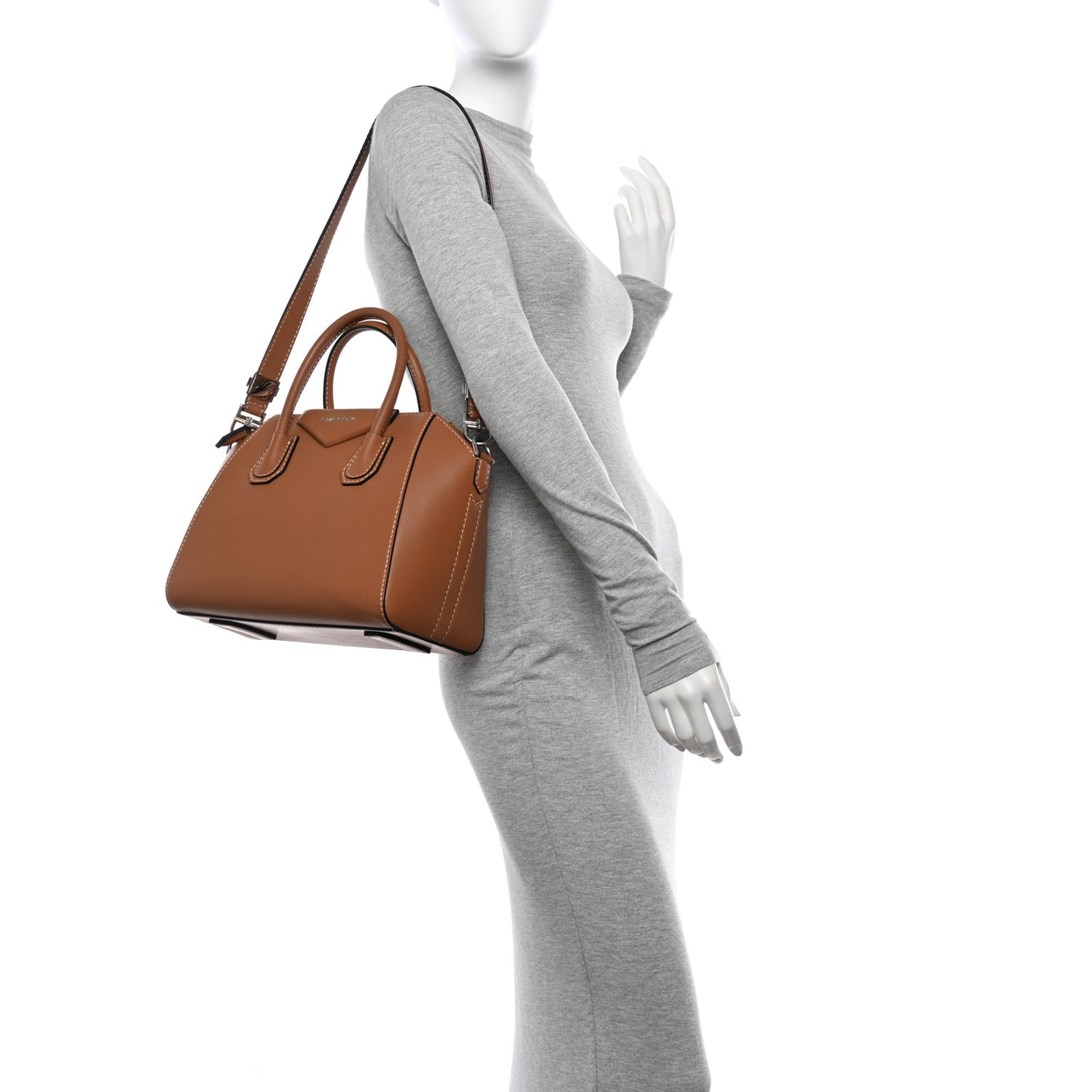 Calfskin Contrast Topstitch Small Antigona Cognac