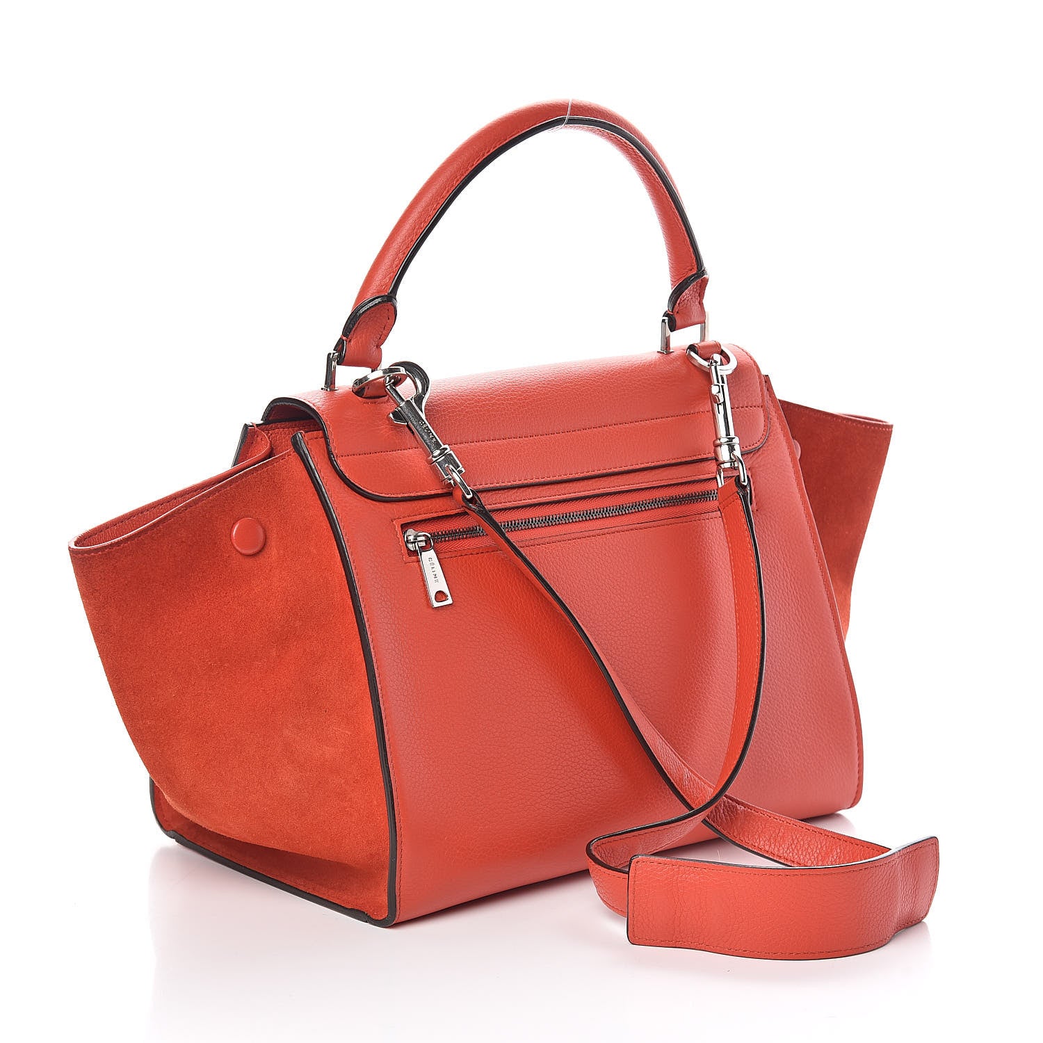Celine Drummed Calfskin Suede Small Trapeze Vermillion 3 of 9