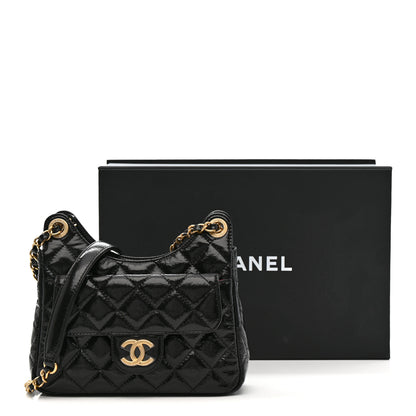 Chanel Shiny Crumpled Calfskin Quilted Small Wavy CC Hobo Black 11 of 11