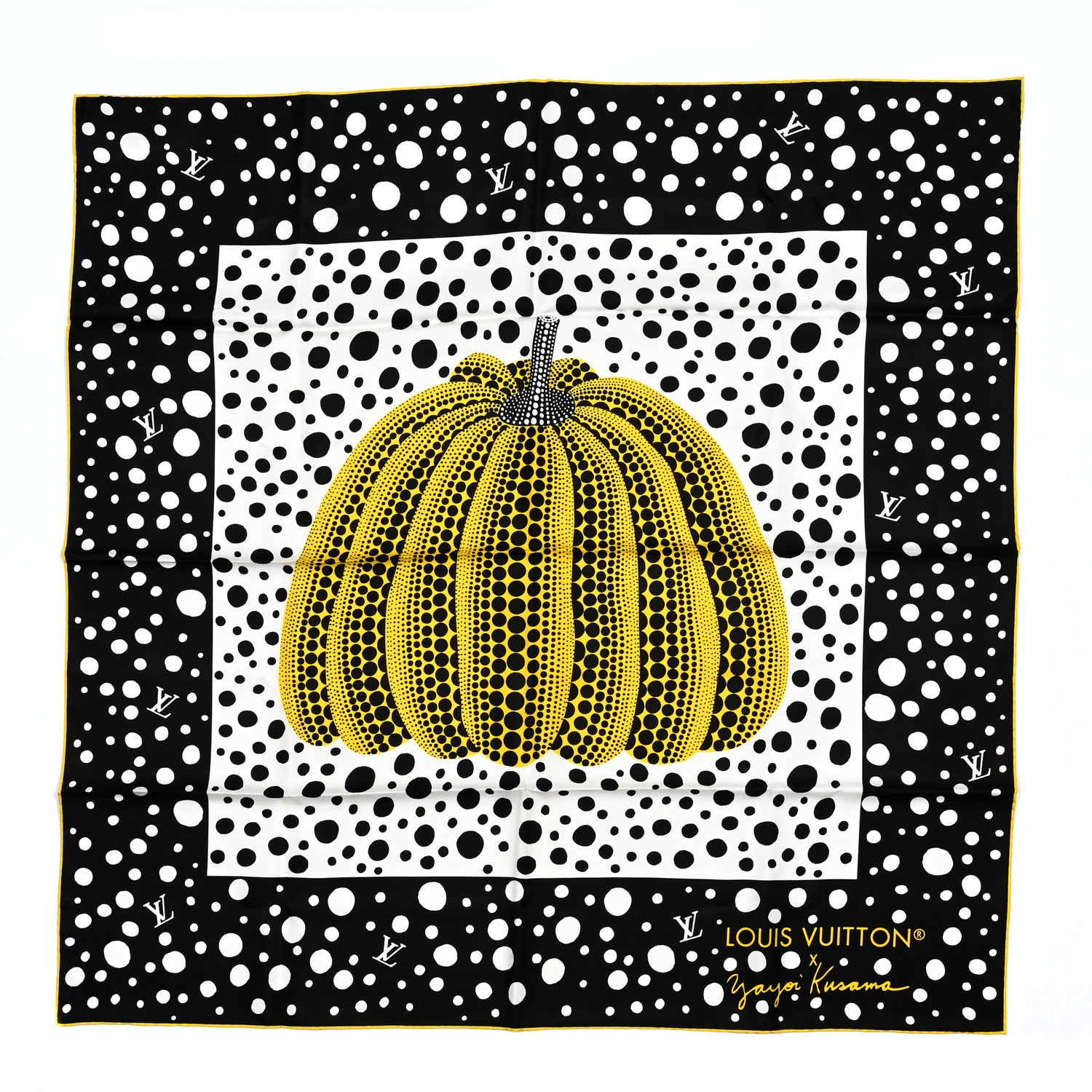 Louis Vuitton LV x YK Kusama Infinity Dots Scarf Black Yellow 1 of 3