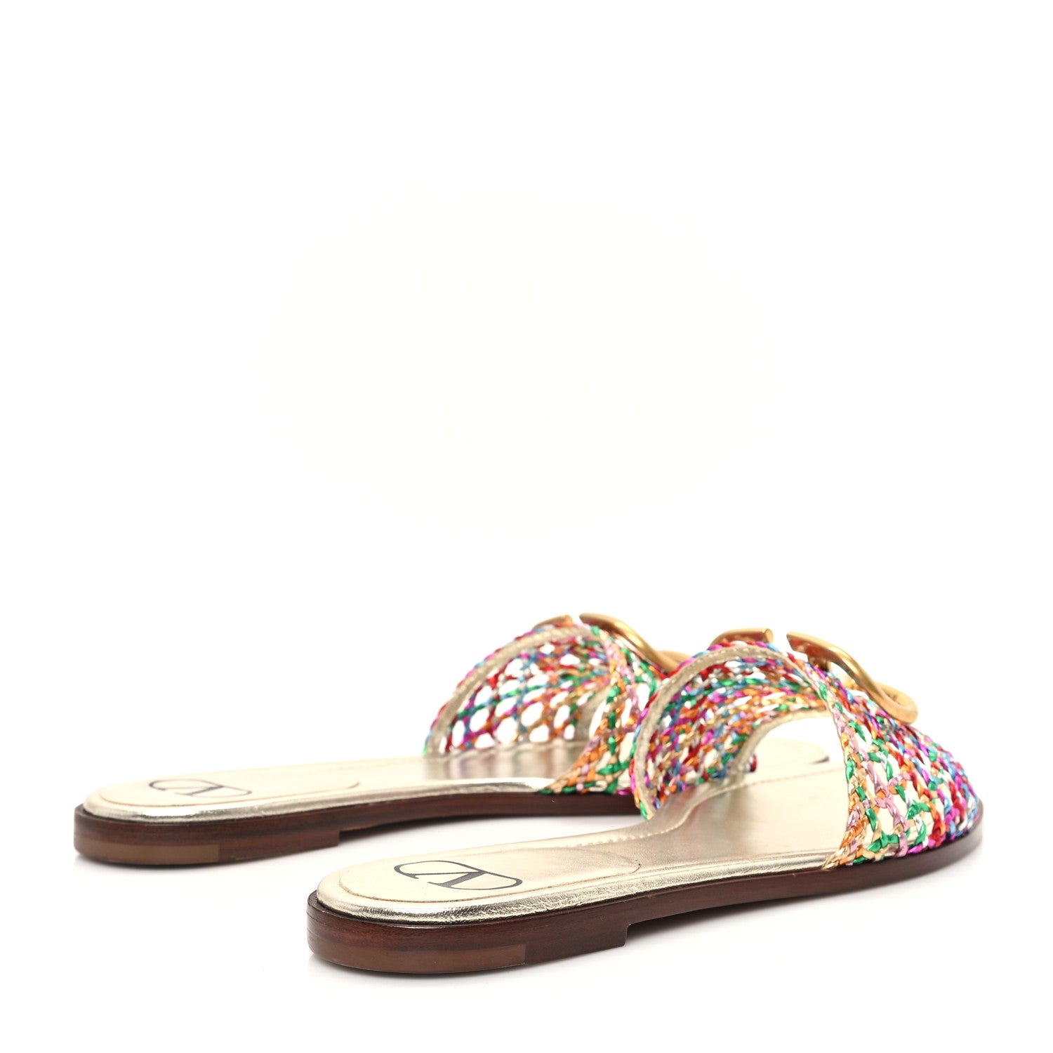 Valentino Garavani Metallic Laminated Nappa Woven Vlogo Flat Slide Sandals 38 Multicolor 5 of 9