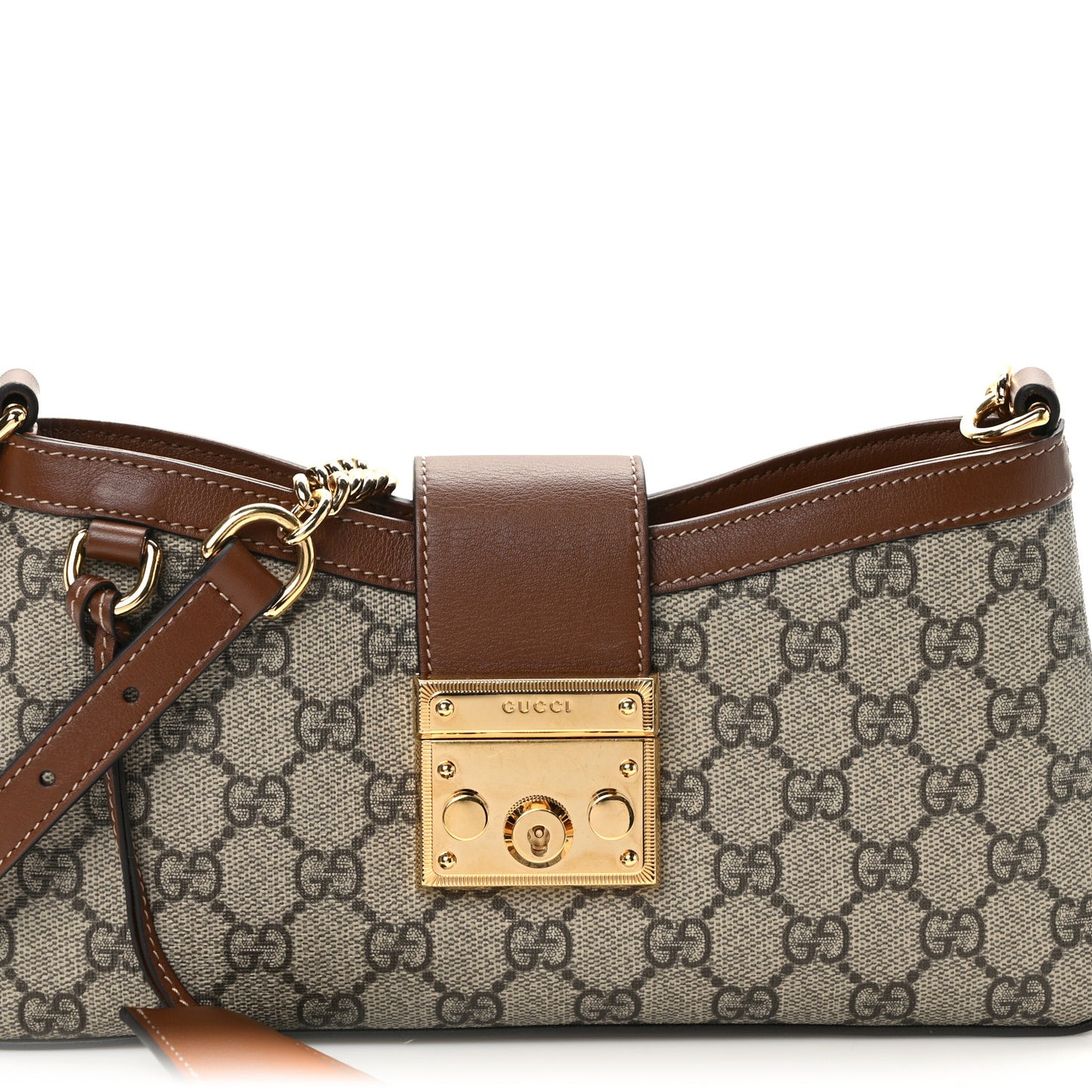 GG Supreme Monogram Calfskin Small Padlock Chain Shoulder Bag Beige Ebony Brown Sugar
