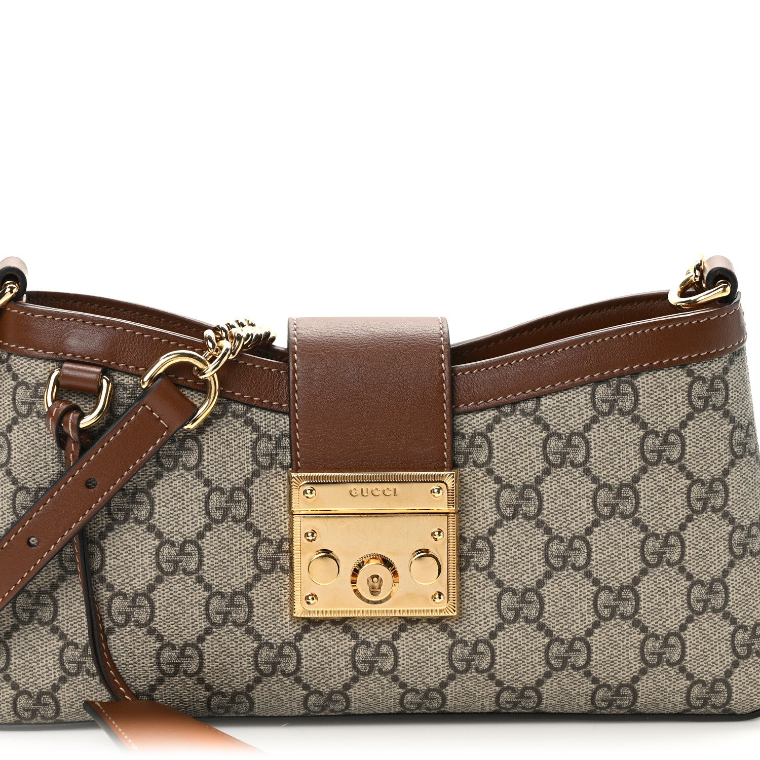 Gucci GG Supreme Monogram Calfskin Small Padlock Chain Shoulder Bag Beige Ebony Brown Sugar 7 of 11