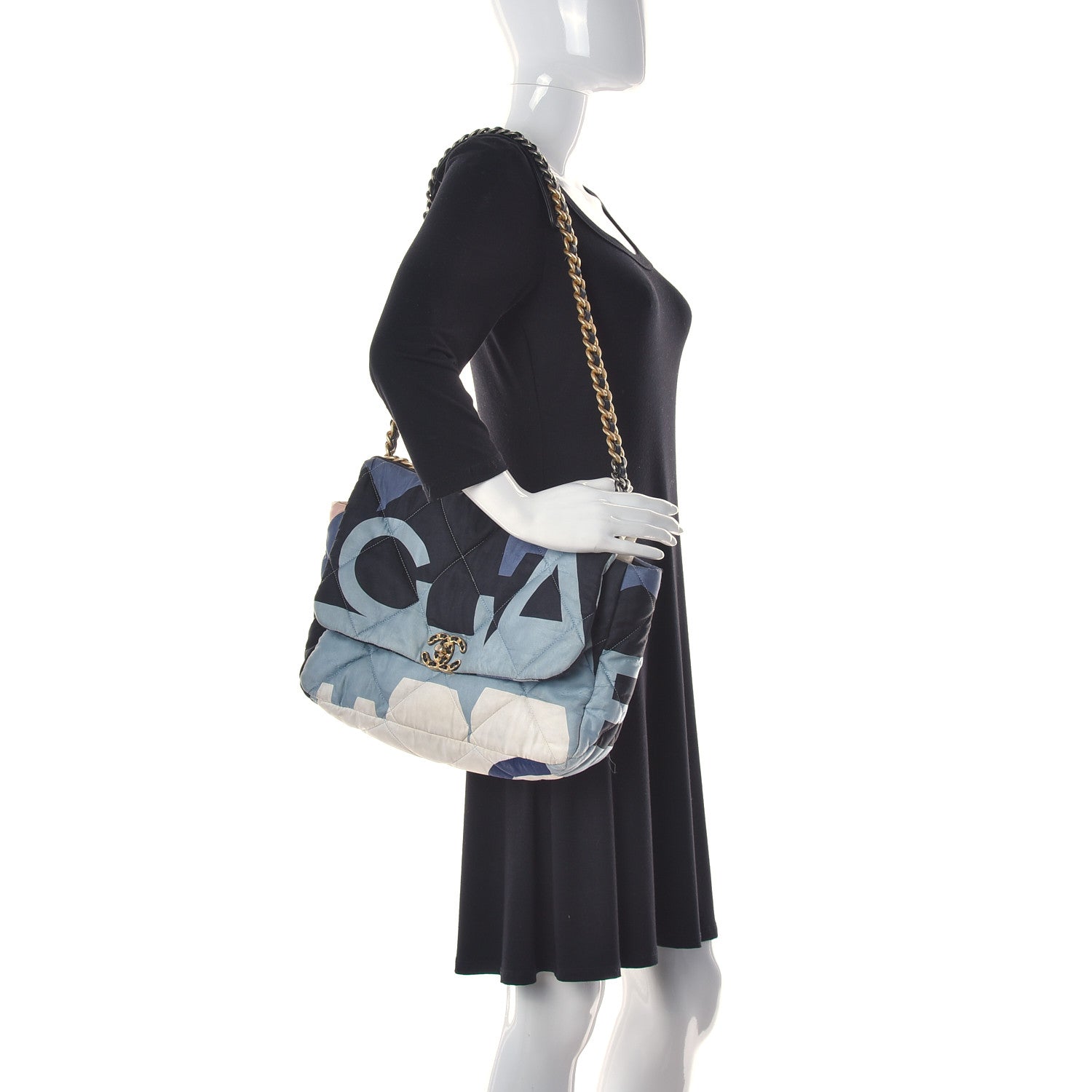 Chanel Silk Maxi Scarf Chanel 19 Flap Black Blue White 2 of 17