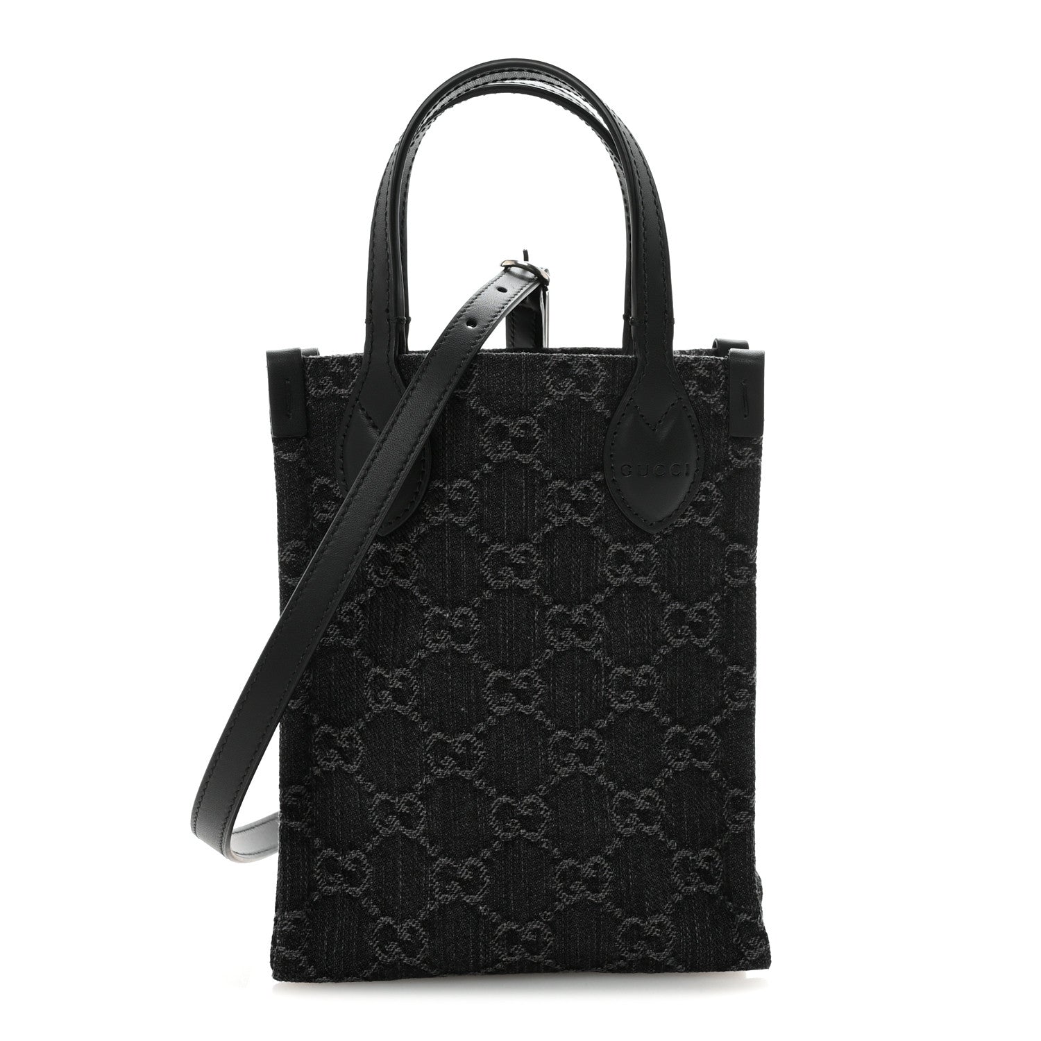 Gucci Denim Cuoio Harness GG Monogram Mini Ophidia Tote Bag  Black Medium Grey 1 of 9