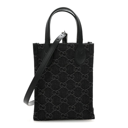 Gucci Denim Cuoio Harness GG Monogram Mini Ophidia Tote Bag  Black Medium Grey 1 of 9