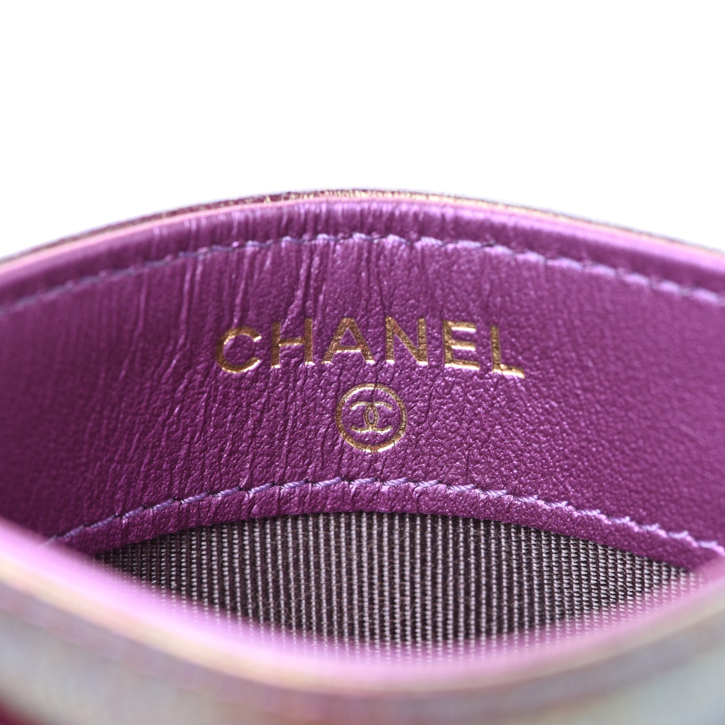 Iridescent Lambskin Quilted Card Holder Purple