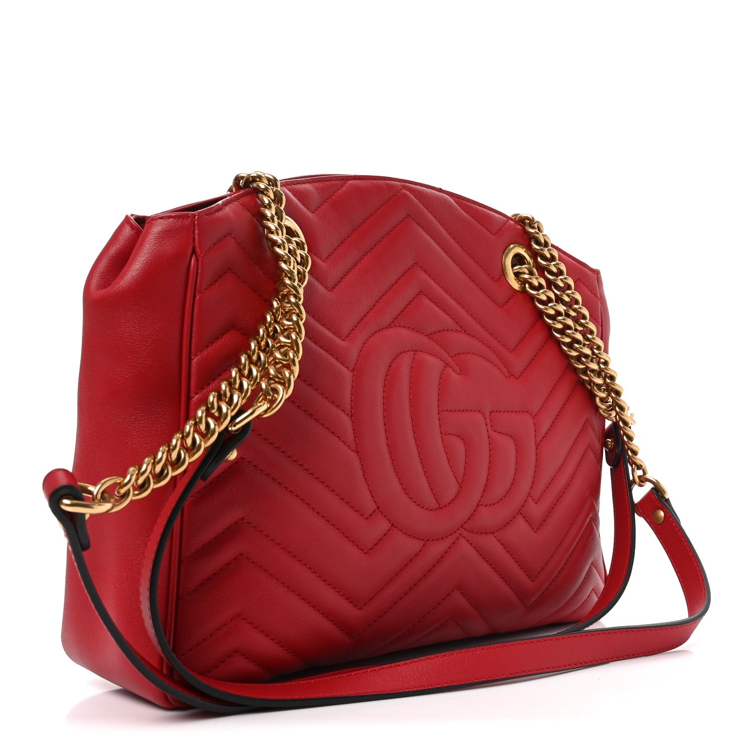 Gucci Calfskin Matelasse Medium GG Marmont Open Top Shoulder Bag Hibiscus Red 3 of 10