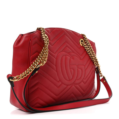 Gucci Calfskin Matelasse Medium GG Marmont Open Top Shoulder Bag Hibiscus Red 3 of 10