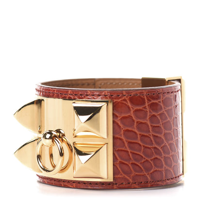 Hermes Shiny Alligator Collier De Chien CDC Bracelet S Sanguine 1 of 7
