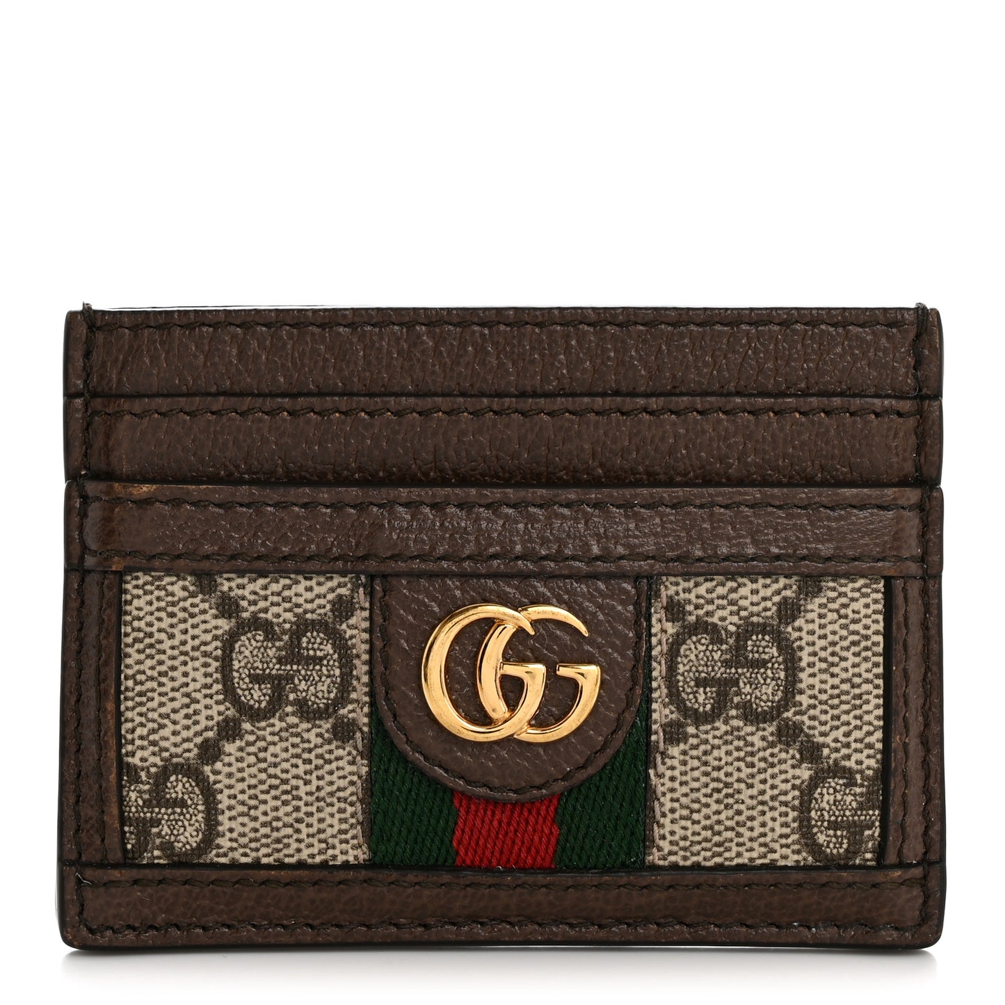 GG Supreme Monogram Textured Dollar Calfskin Ophidia Card Holder Beige Ebony New Acero