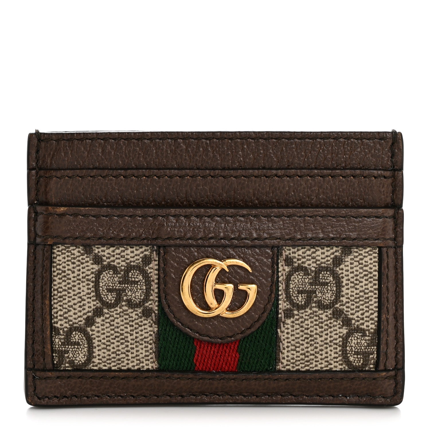 Gucci GG Supreme Monogram Textured Dollar Calfskin Ophidia Card Holder Beige Ebony New Acero 1 of 6