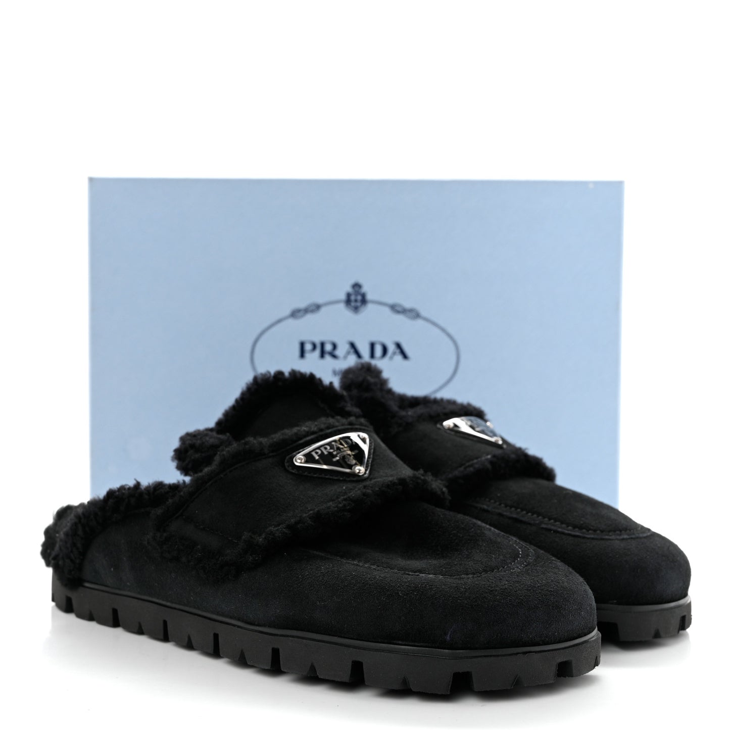 Shearling Triangle Logo 20mm Slippers 38 Black