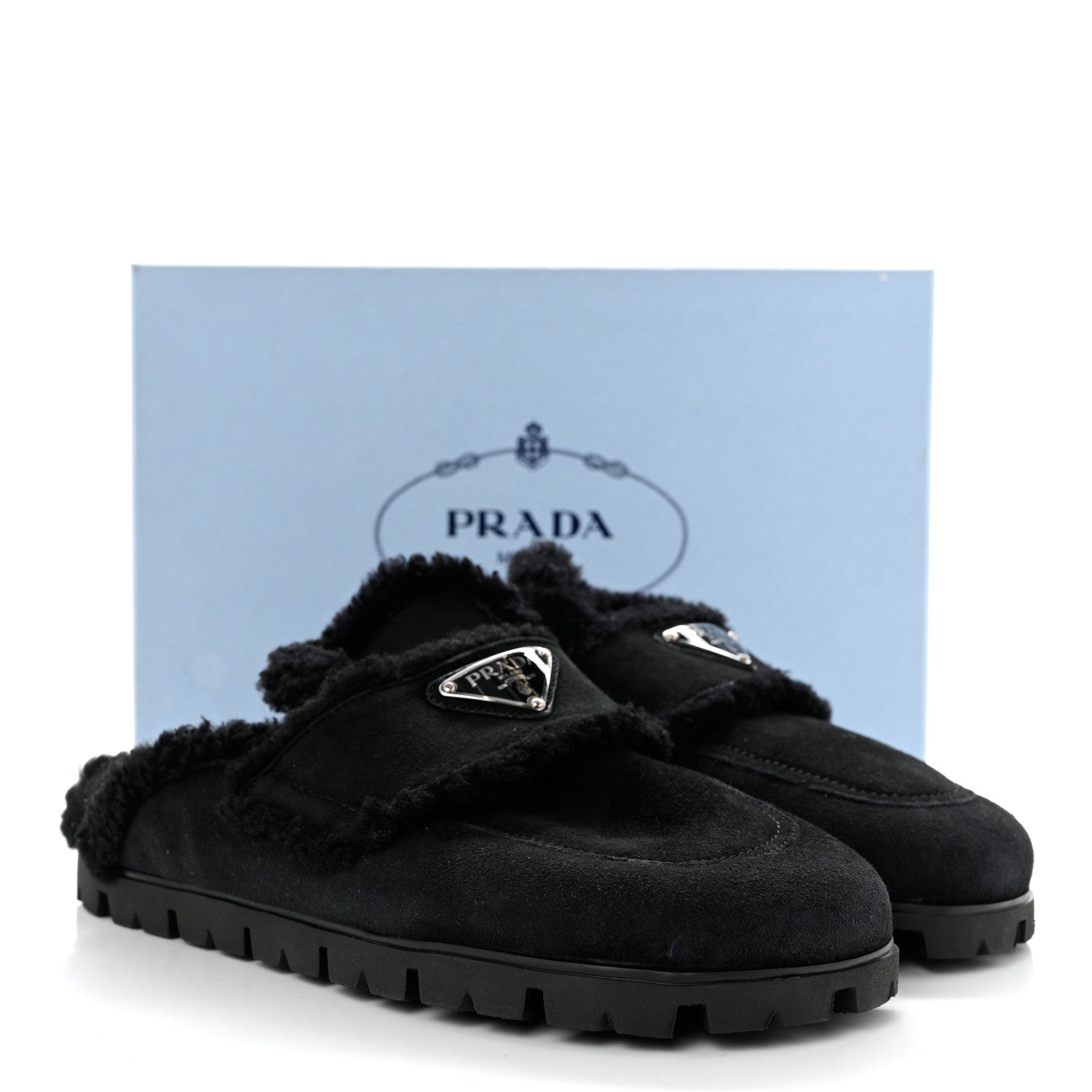 Prada Shearling Triangle Logo 20mm Slippers 38 Black 9 of 9