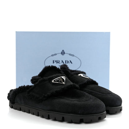 Prada Shearling Triangle Logo 20mm Slippers 38 Black 9 of 9