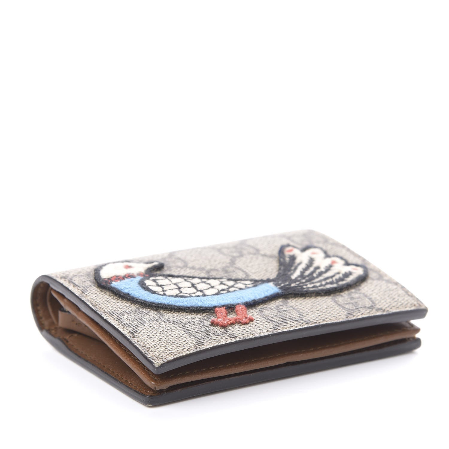 Gucci GG Supreme Monogram Bird Embroidered Card Case Beige 4 of 7