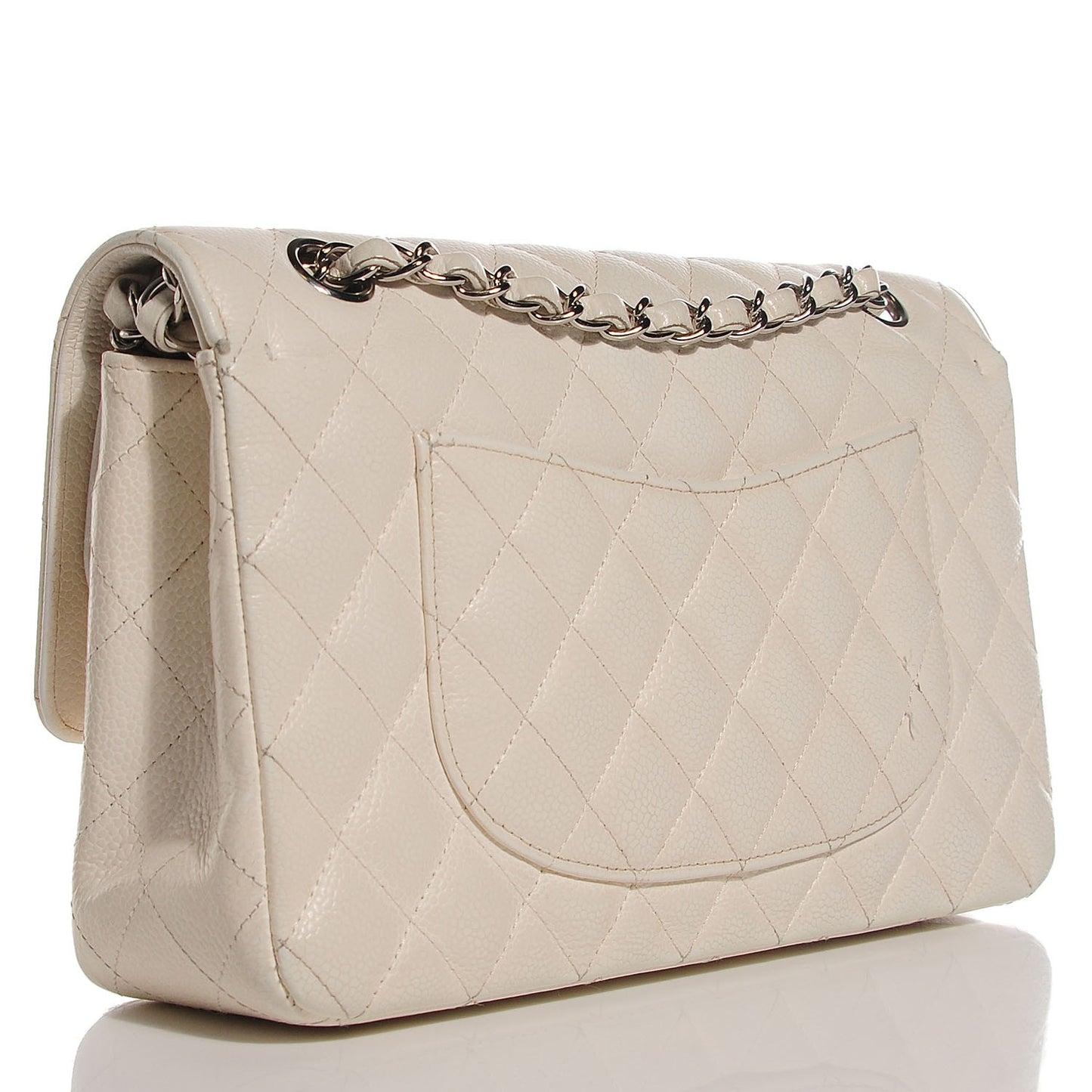 Caviar Quilted Medium Double Flap White