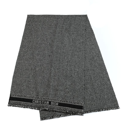 Christian Dior Wool Silk Houndstooth Fringe Scarf Beige Black 3 of 3