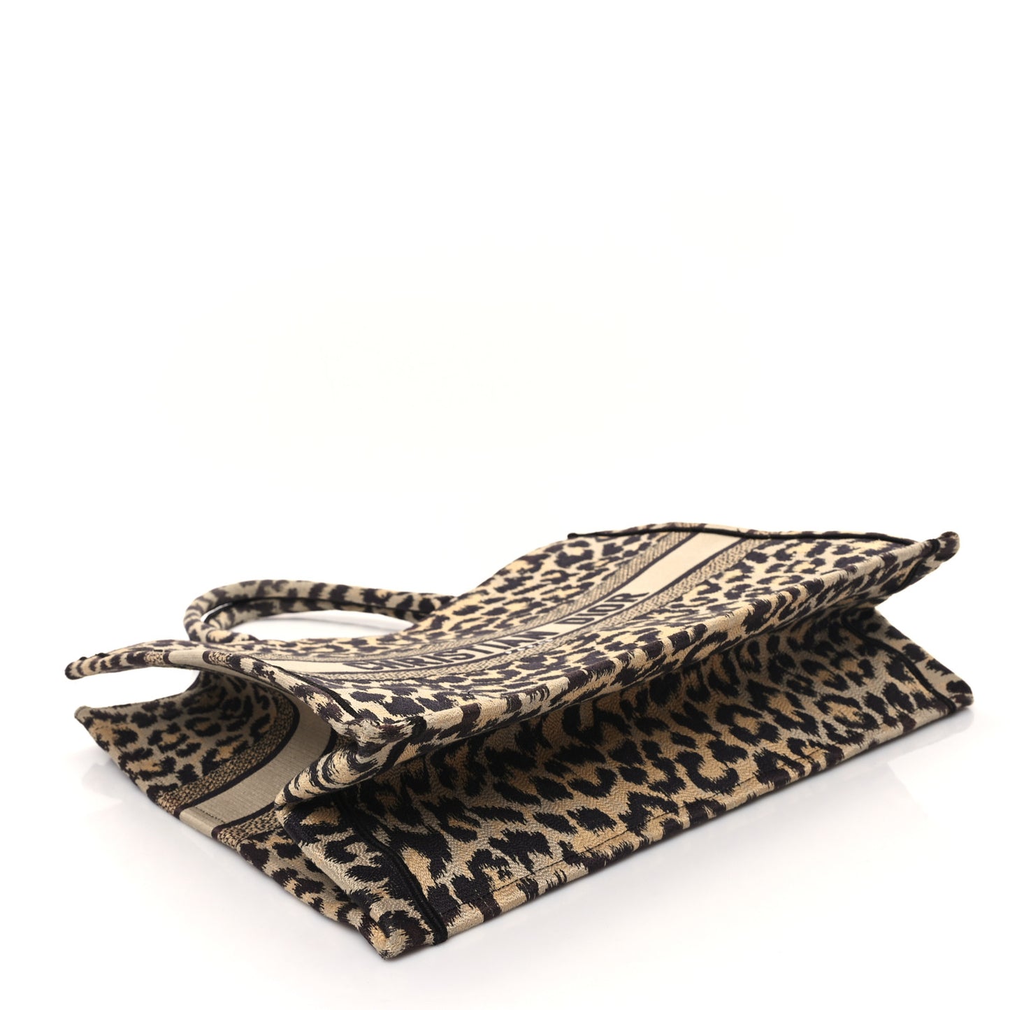 Canvas Mizza Embroidered Large Leopard Book Tote Beige