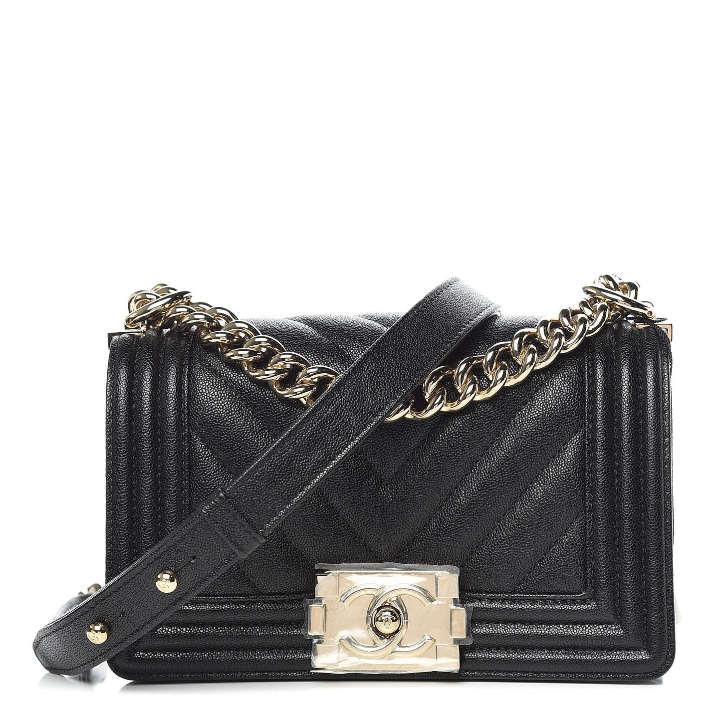 Caviar Chevron Quilted Small Boy Flap Black