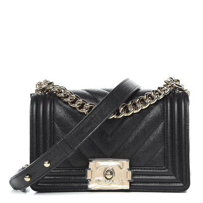 Chanel Caviar Chevron Quilted Small Boy Flap Black 1 of 11