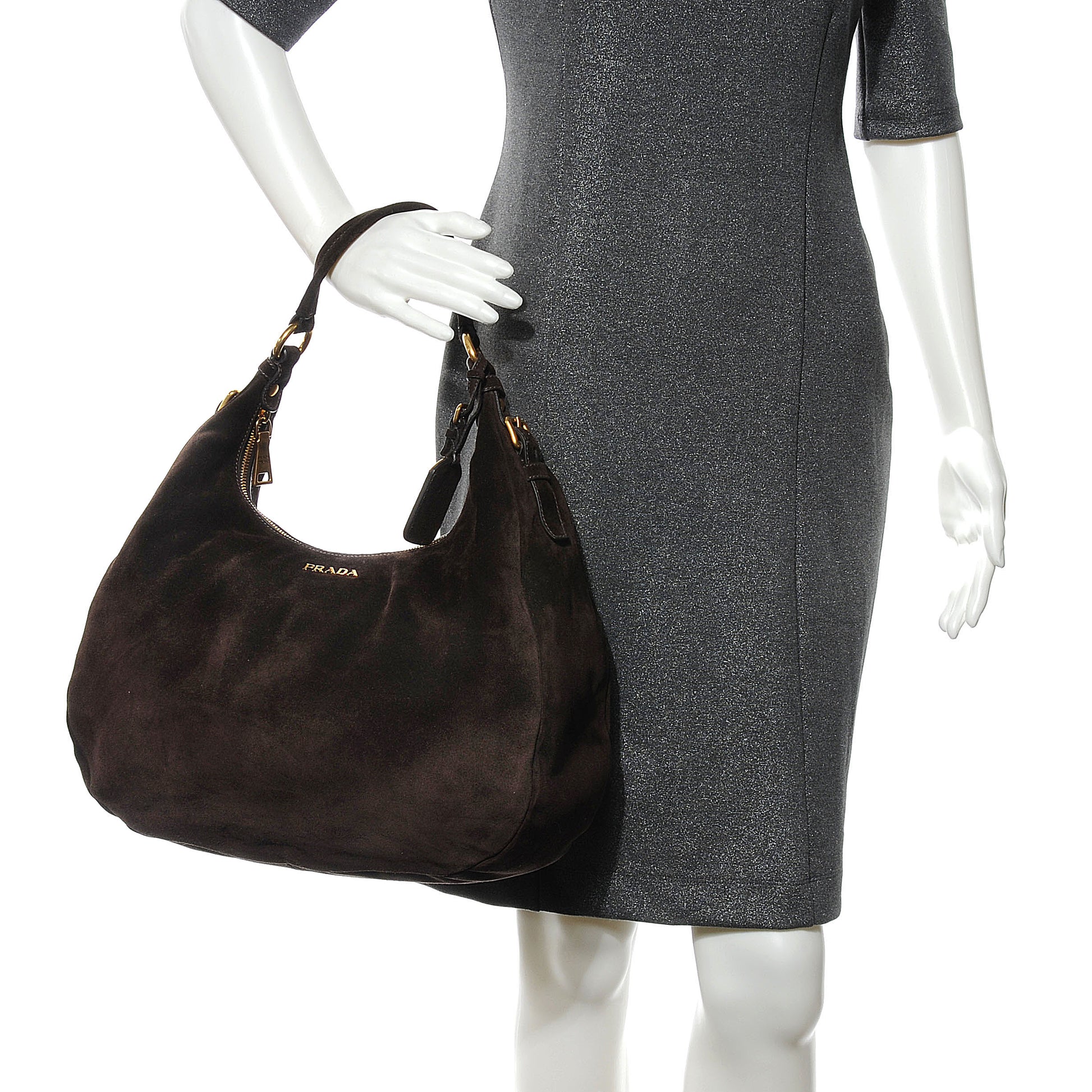 Prada Suede Hobo Moro Brown 2 of 8