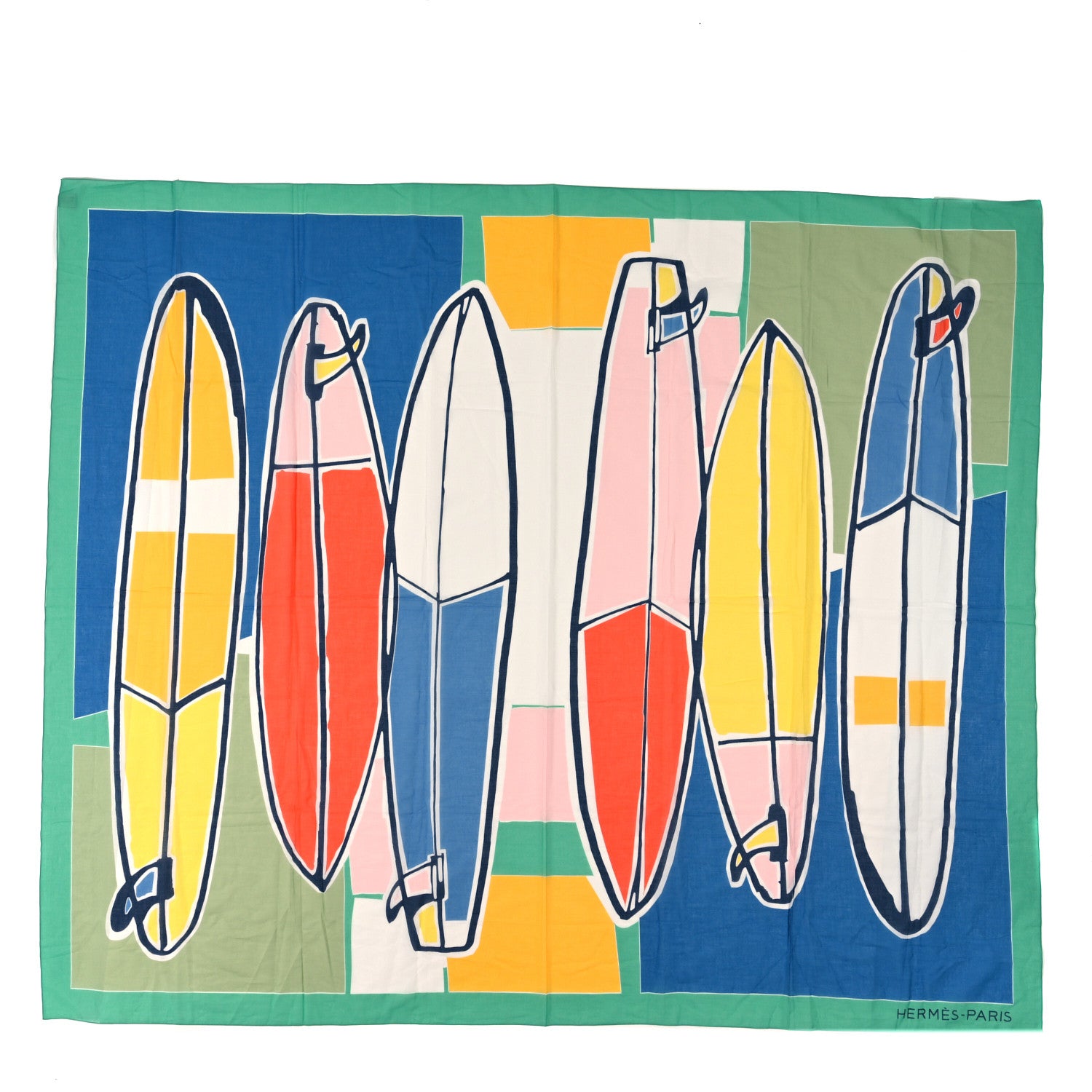 Hermes Cotton 3 Surfs Pareo Bleu Vert 1 of 3