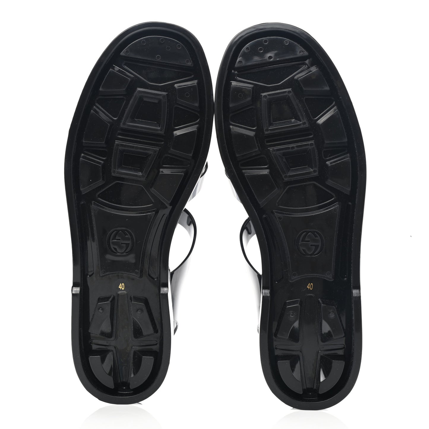Shiny Rubber Double G Buckle Strap Sandals 40 Black