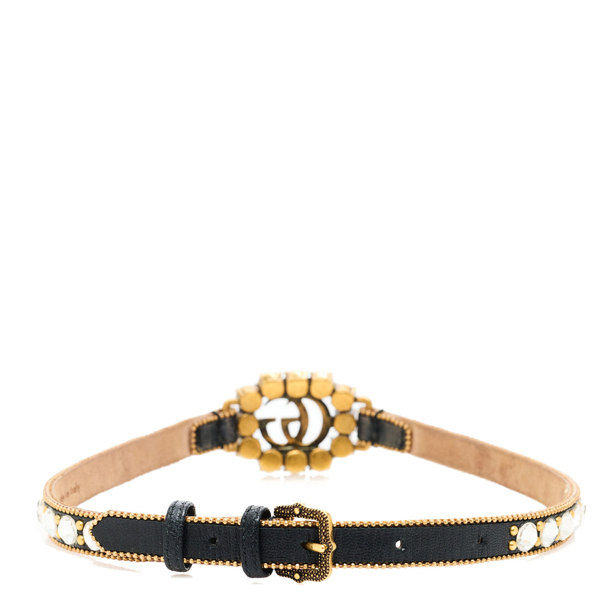 Gucci Calfskin Crystal Embellished Double G Choker Necklace Black 3 of 8