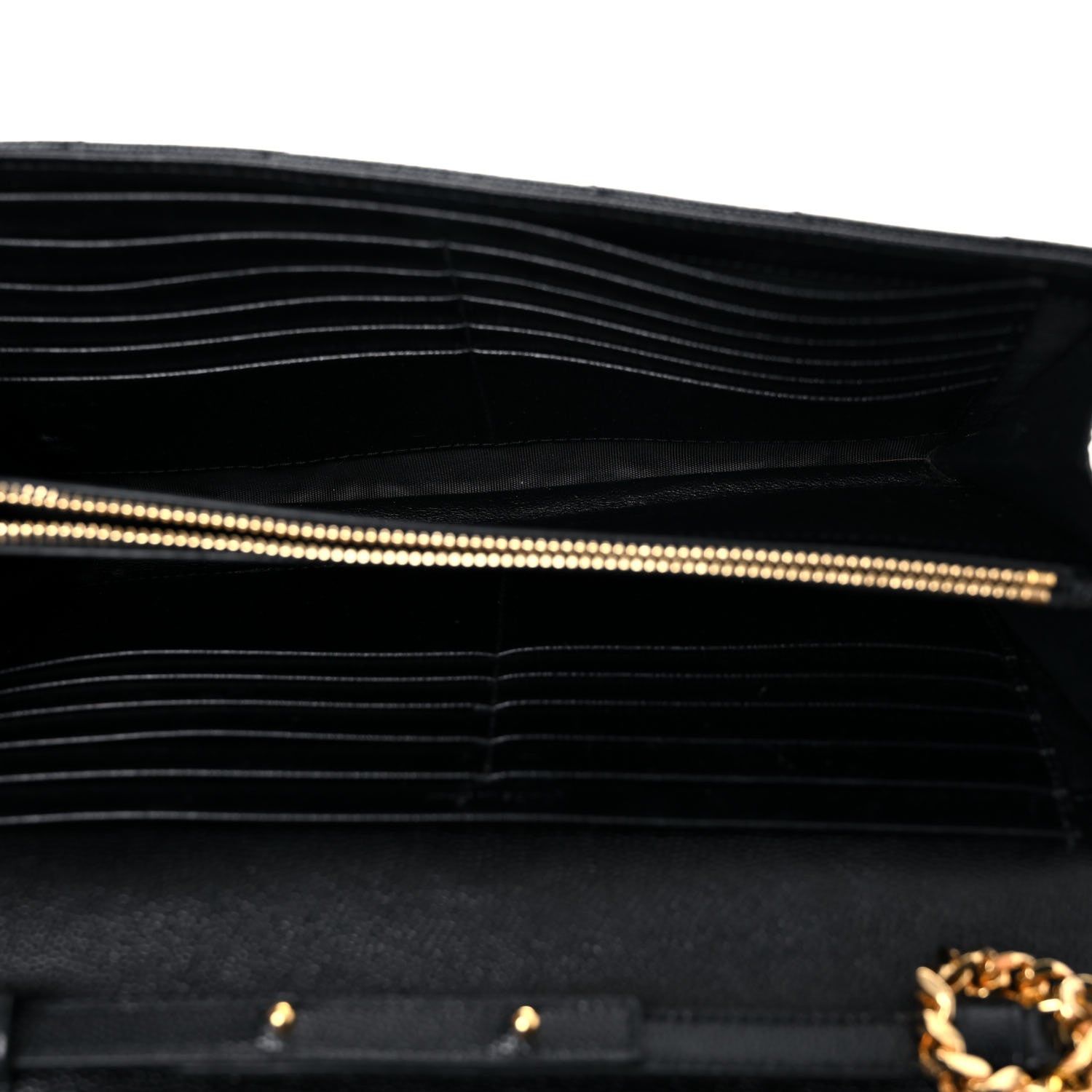 Saint Laurent Grain De Poudre Matelasse Chevron Monogram Chain Wallet Black 5 of 12