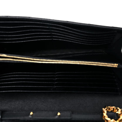 Saint Laurent Grain De Poudre Matelasse Chevron Monogram Chain Wallet Black 5 of 12