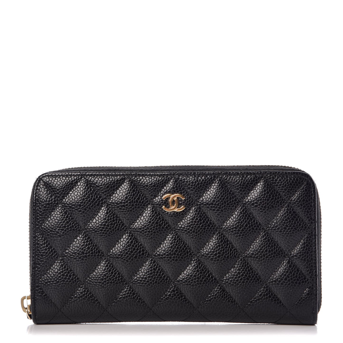 Caviar Quilted Large Gusset Zip Around Wallet Black