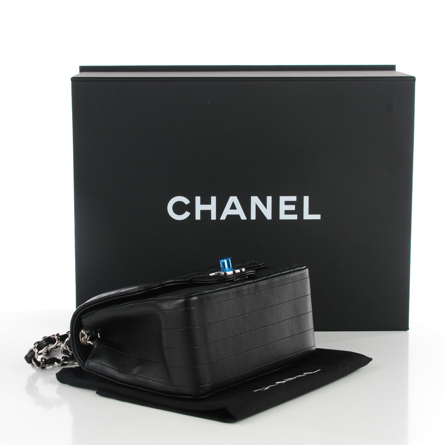 Lambskin Chevron Quilted Mini Square Flap Black