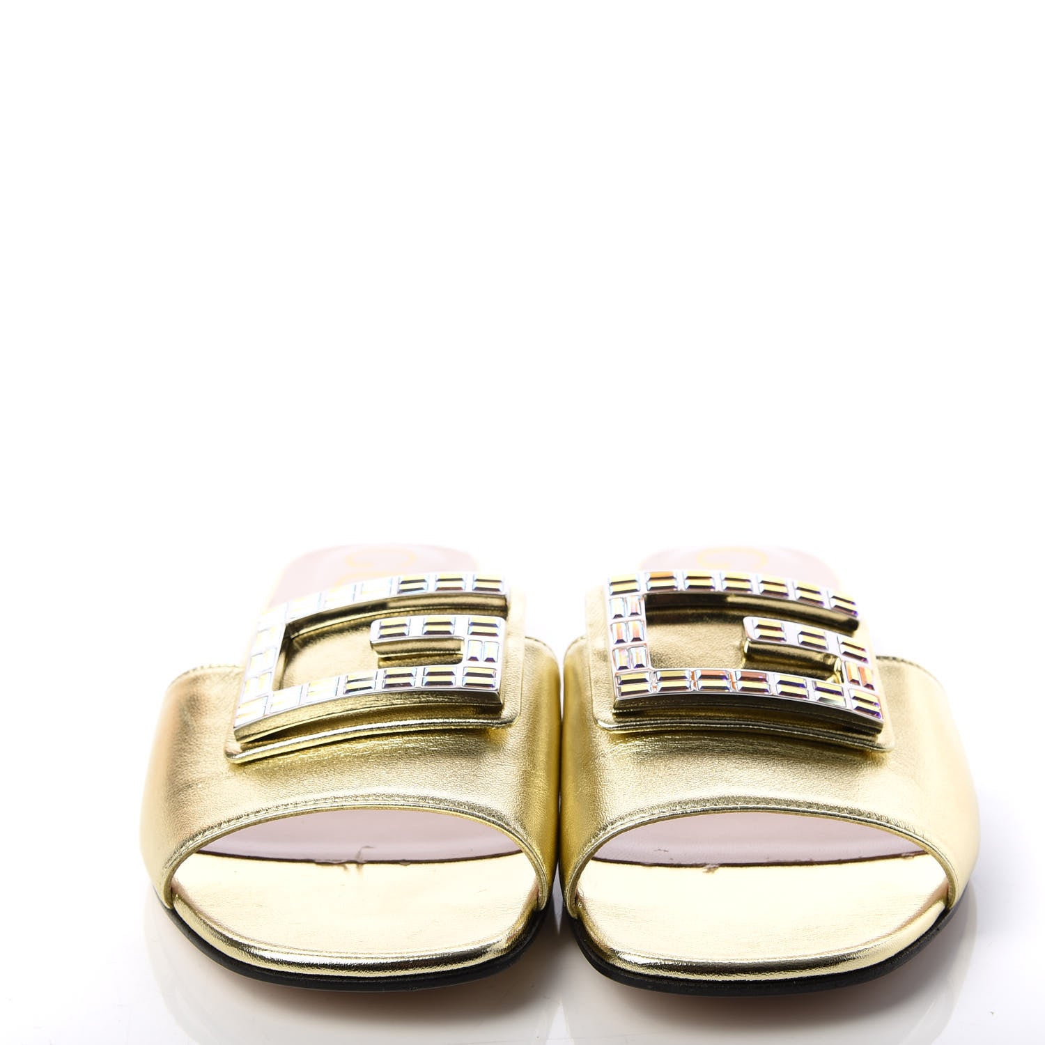 Gucci Metallic Nappa Crystal Square G Madelyn Slide Sandals 39.5 Gold 2 of 11