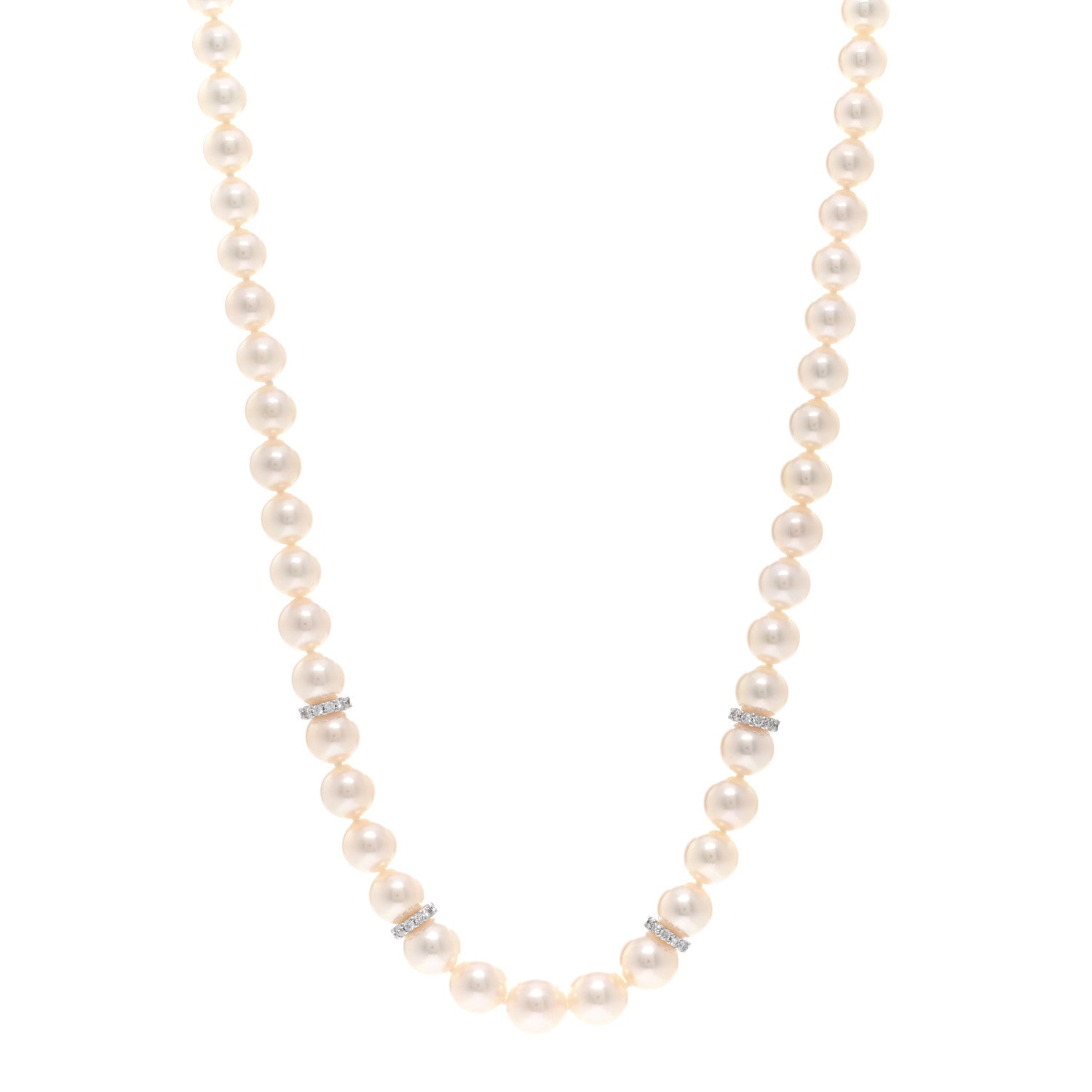 Mikimoto 18K White Gold Diamond Akoya Pearl 7-9mm Graduated Strand Rondelle Necklace 1 of 4
