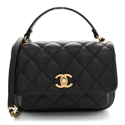 Chanel Calfskin Quilted Top Handle Flap Black 1 of 12