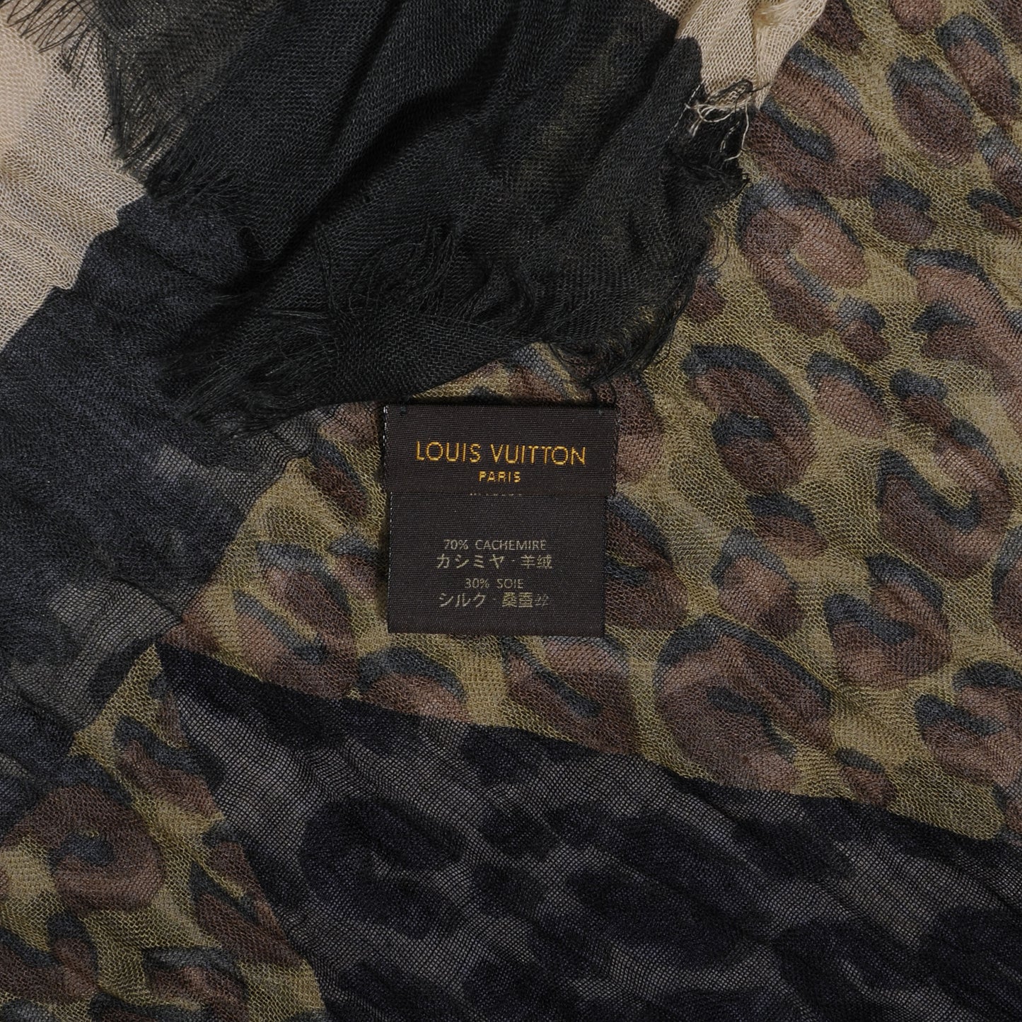 Cashmere Silk Leopard V Stole Kaki Vanilla