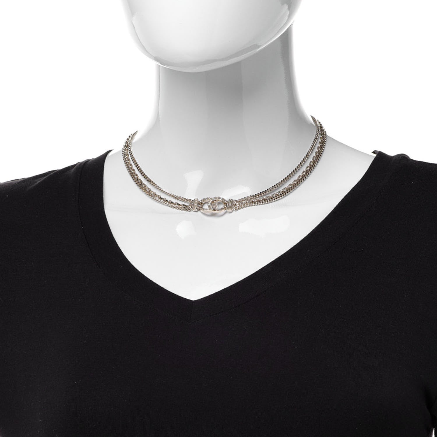 Chanel Crystal Chain Short Necklace Gold 2 of 6