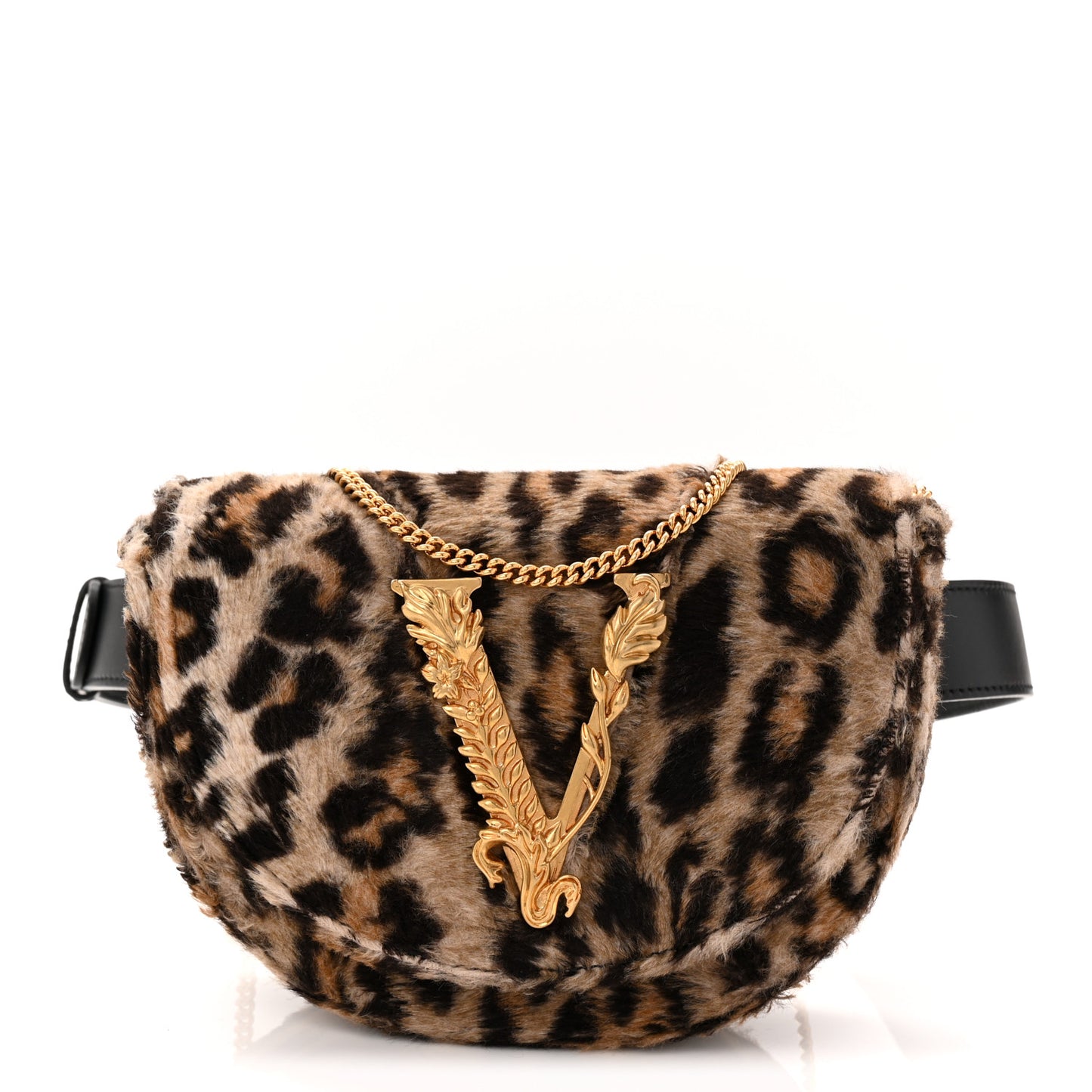 Faux Fur Leopard Virtus Belt Bag Black