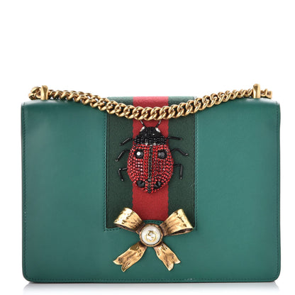 Gucci Calfskin Peony Medium Chain Shoulder Bag Bottle Green 1 of 11