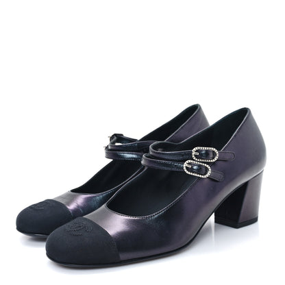 Chanel Iridescent Lambskin Grosgrain Pearl Mary Jane Pumps 38 Black 4 of 9