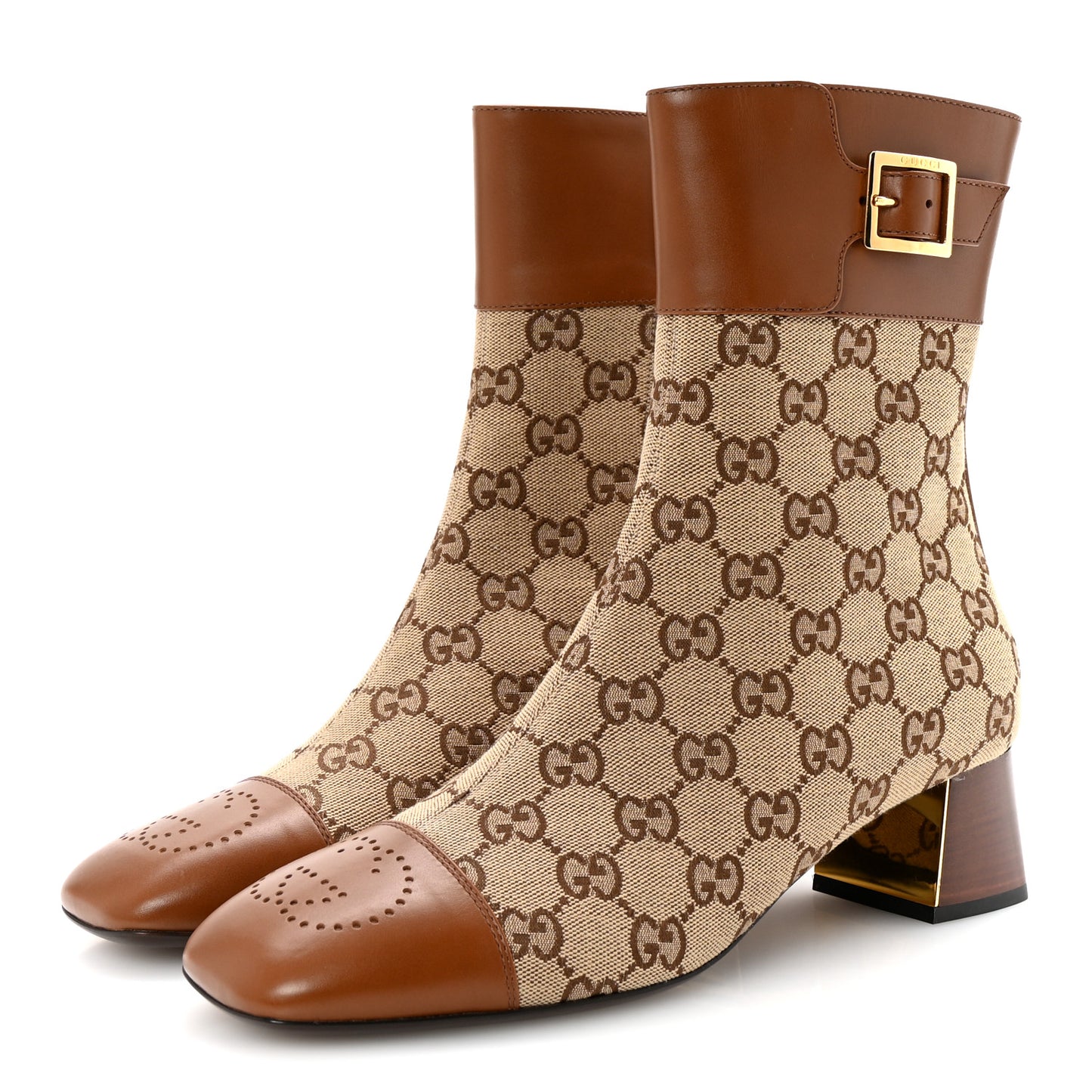 Monogram Cordovan Lux GG Ankle Boots 40 Beige Cuir