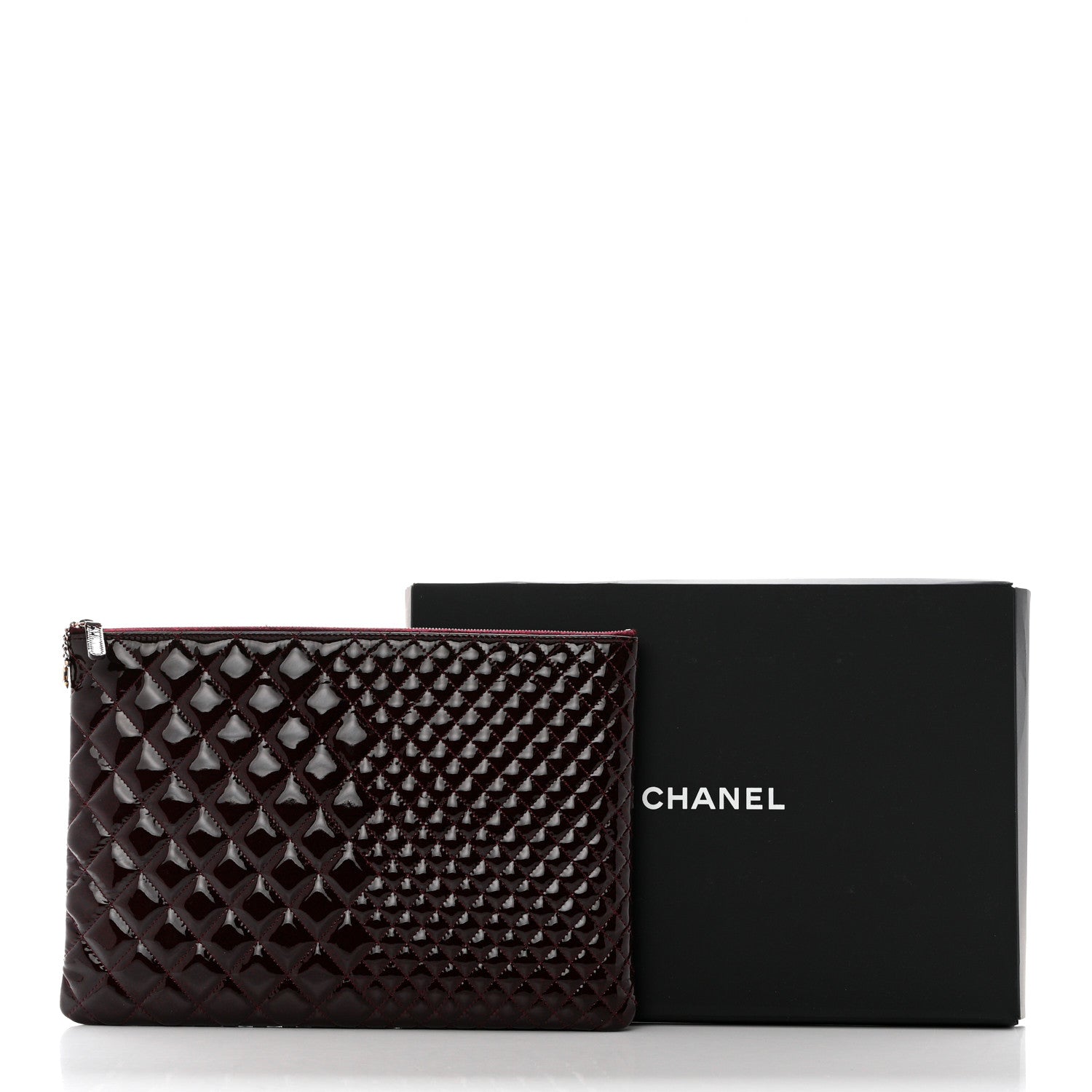 Chanel Patent Bi-Quilted Large Cosmetic Case Dark Red 8 of 8