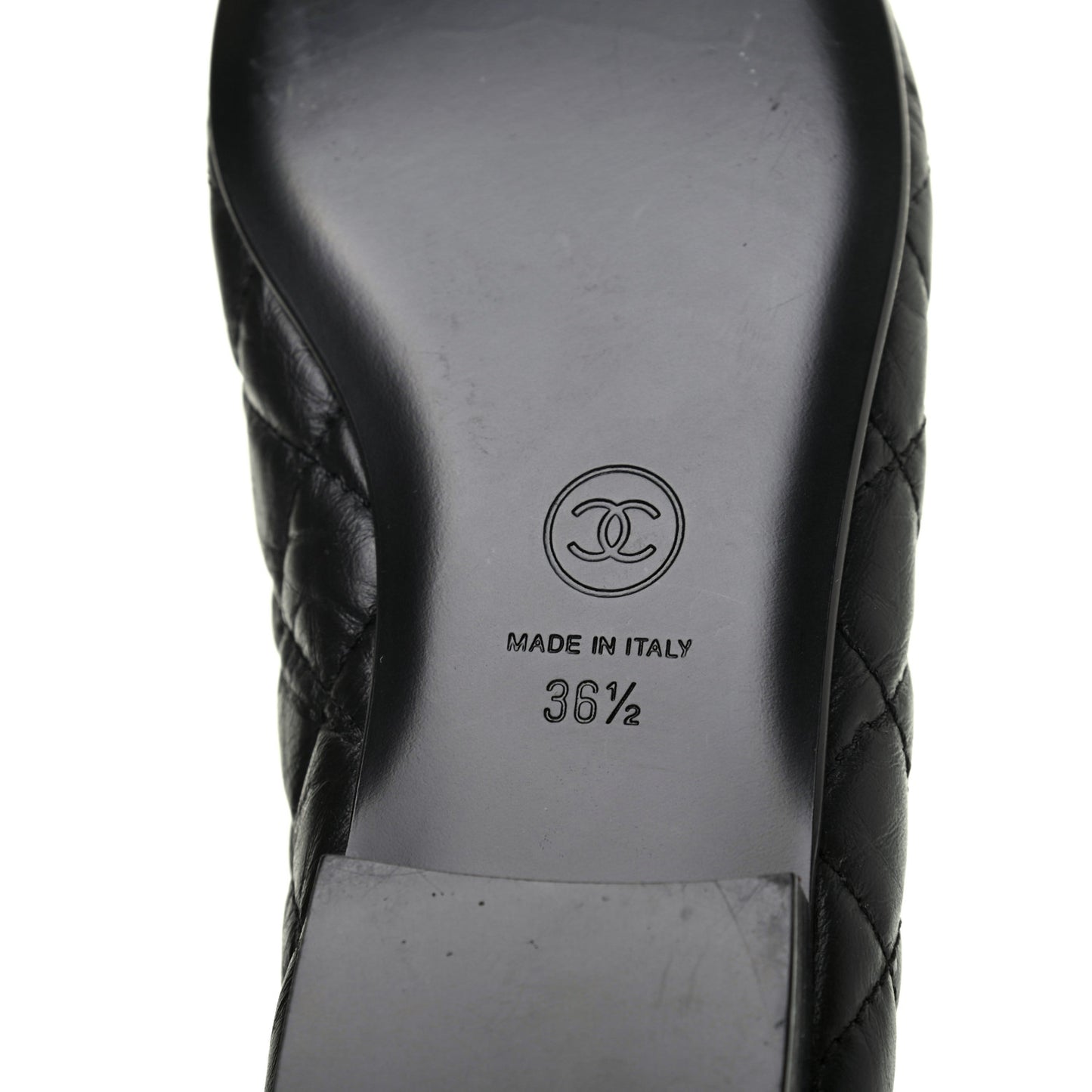 Aged Calfskin Quilted CC Cap Toe Ballerina Flats 36.5 Black