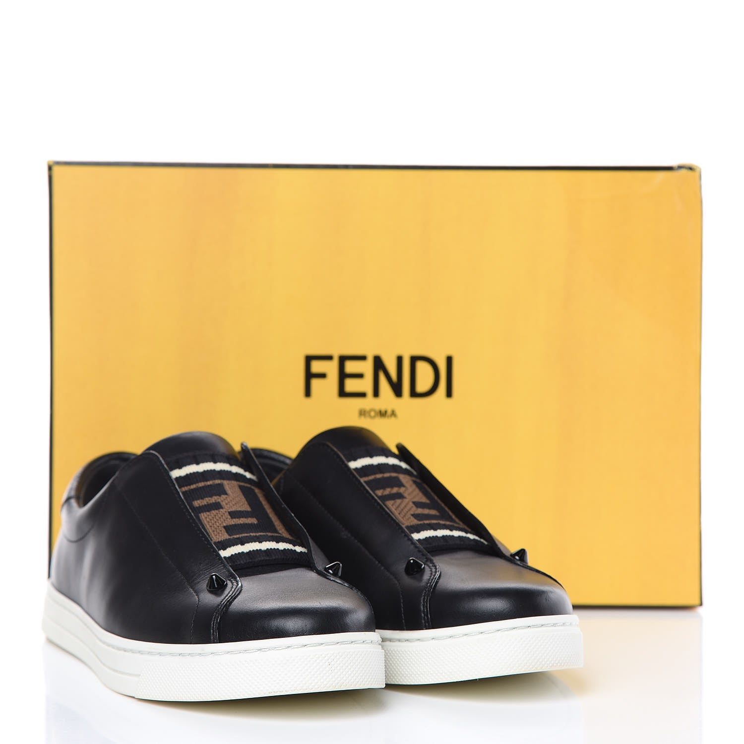 Fendi Vitello Microfiber FF Rockoclick Slip On Sneakers 36.5 Black Tobacco 9 of 9