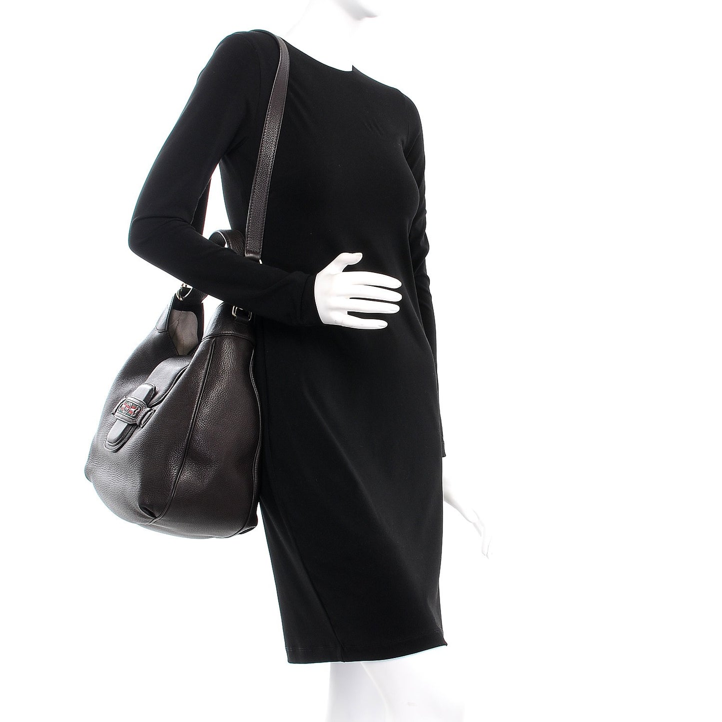 Calfskin Web Medium Dressage Hobo Coffee Brown