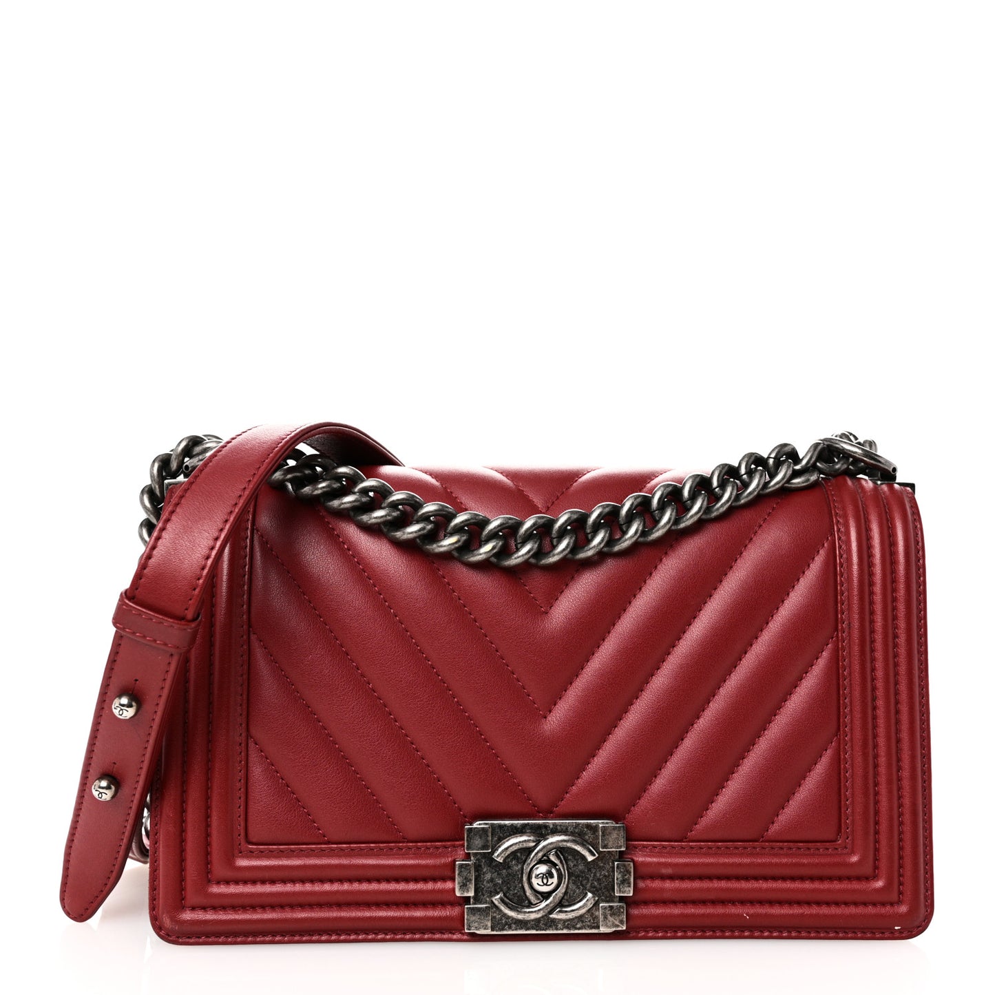 Calfskin Chevron Quilted Medium Boy Flap Burgundy