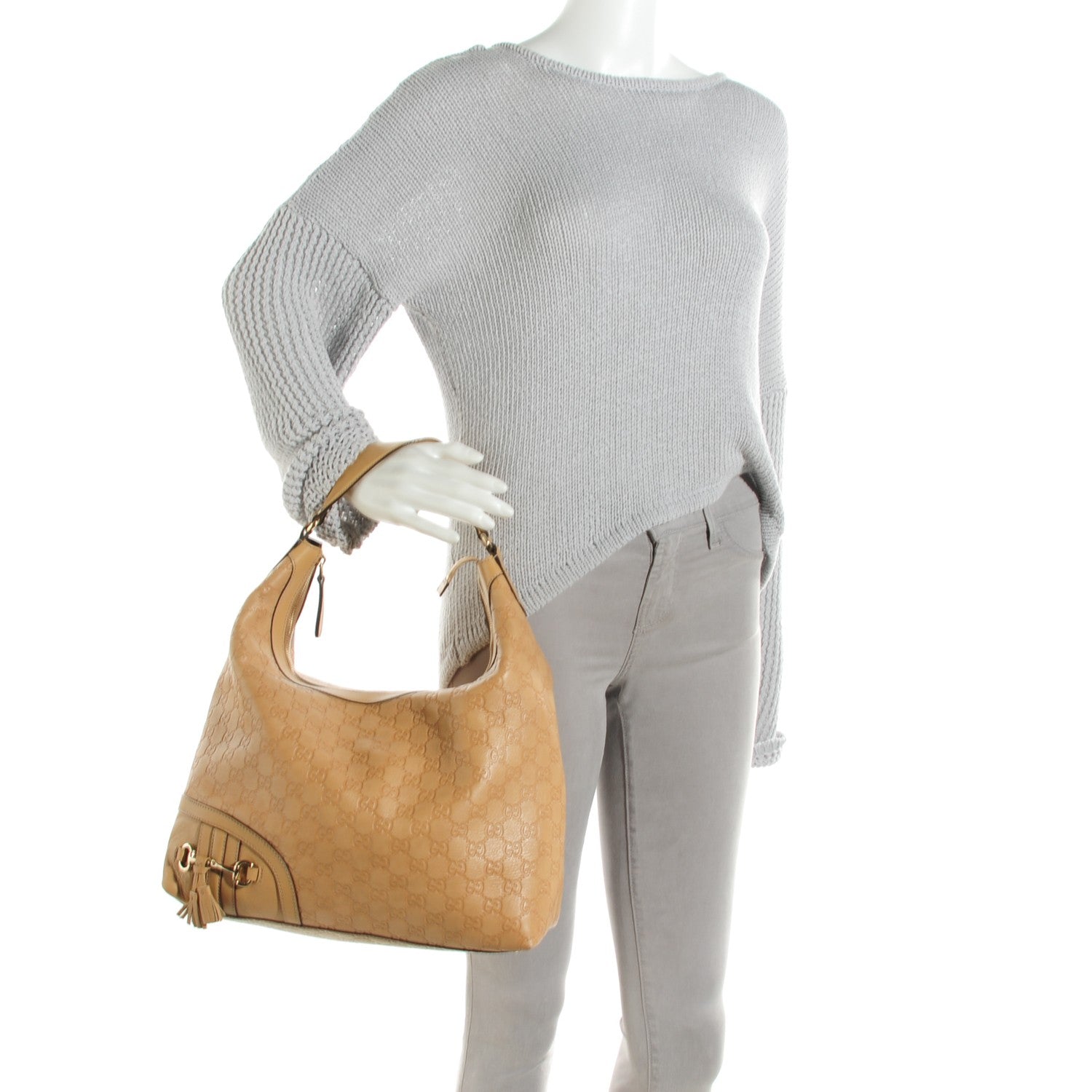 Gucci Guccissima Medium Horsebit Tassel Shoulder Bag Beige 2 of 11